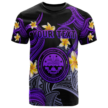 Federated States of Micronesia T-shirt - Custom Personalised Polynesian Waves with Plumeria Flowers (Purple)