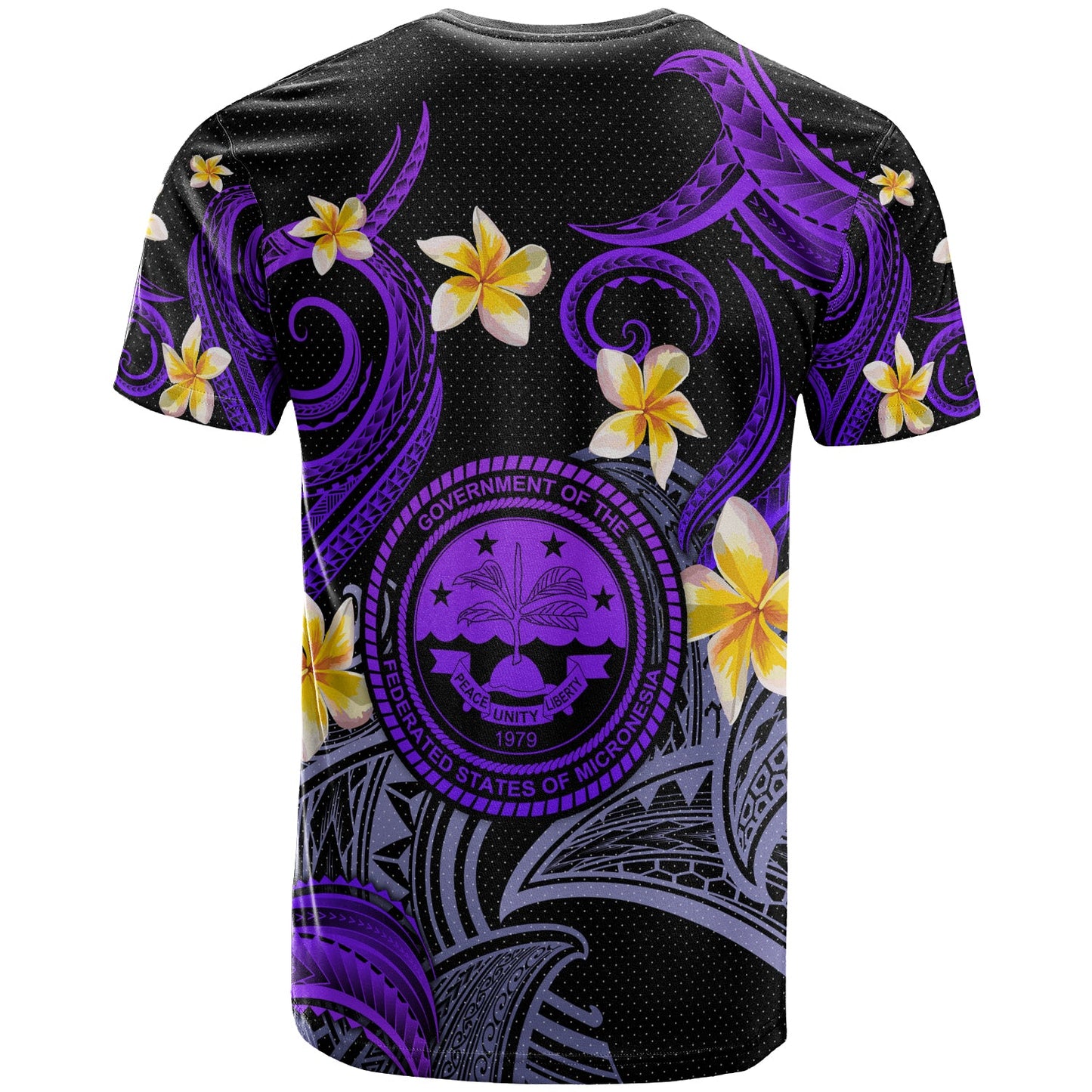 Federated States of Micronesia T-shirt - Custom Personalised Polynesian Waves with Plumeria Flowers (Purple)