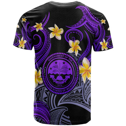 Federated States of Micronesia T-shirt - Custom Personalised Polynesian Waves with Plumeria Flowers (Purple)
