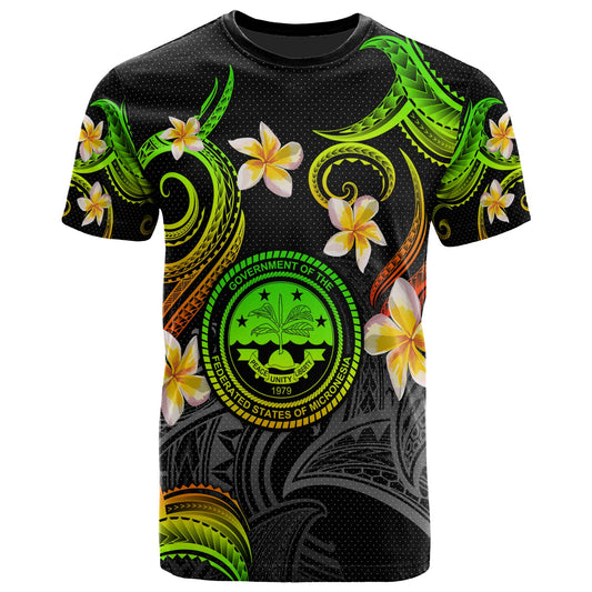 Federated States of Micronesia T-shirt - Custom Personalised Polynesian Waves with Plumeria Flowers (Reggae)