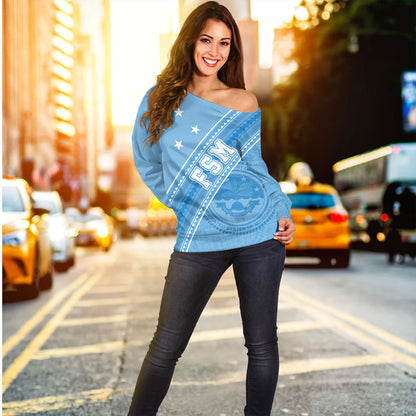 Federated States Of Micronesia Off Shoulder Sweatshirt Flag And Coat Of Arms