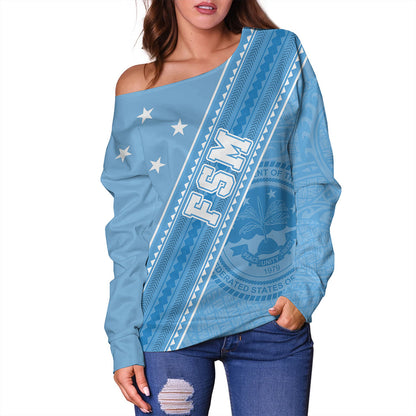 Federated States Of Micronesia Off Shoulder Sweatshirt Flag And Coat Of Arms