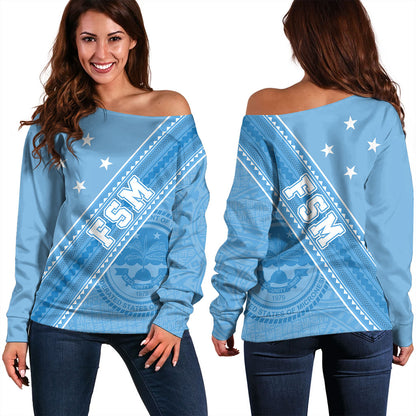 Federated States Of Micronesia Off Shoulder Sweatshirt Flag And Coat Of Arms