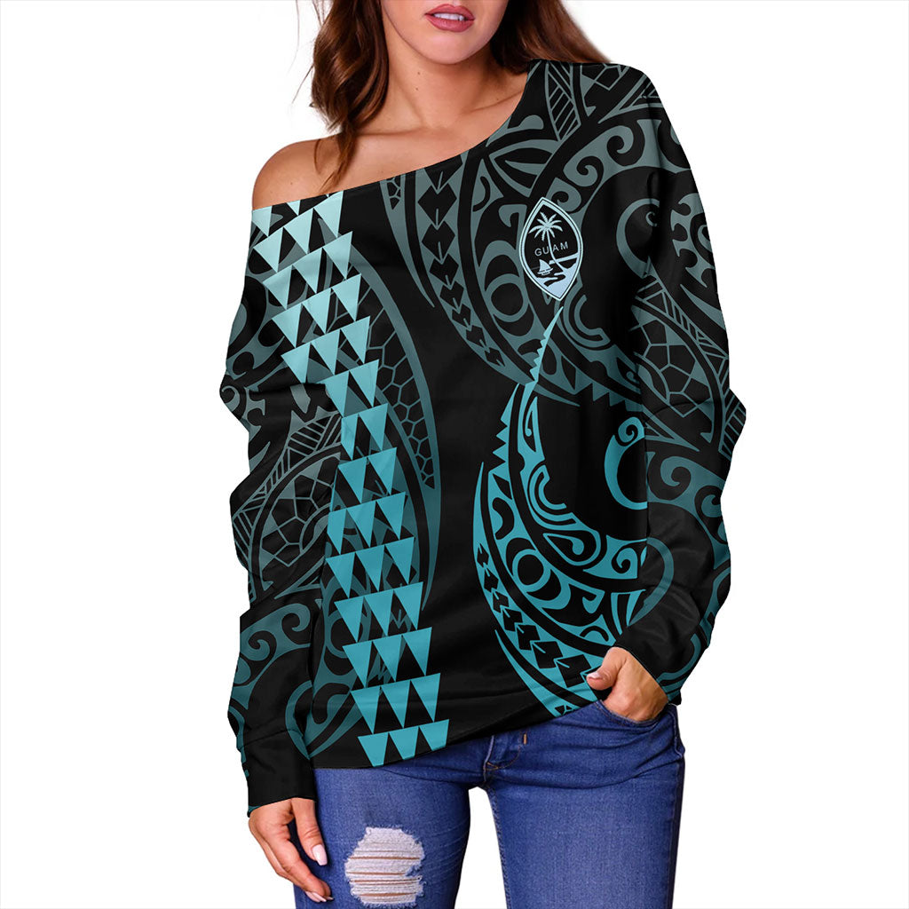 Guam Off Shoulder Sweatshirt Kakau Style Ver.1