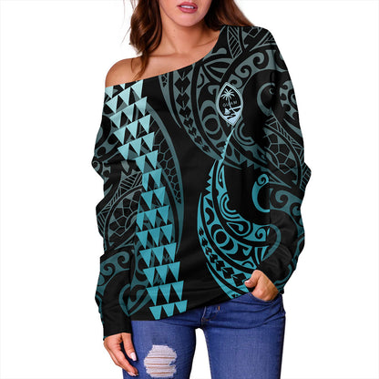 Guam Off Shoulder Sweatshirt Kakau Style Ver.1