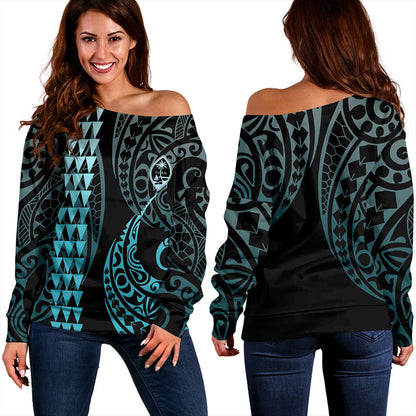 Guam Off Shoulder Sweatshirt Kakau Style Ver.1