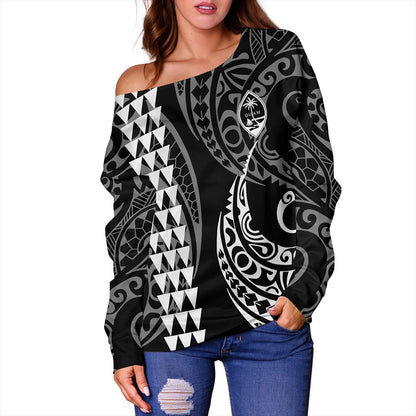 Guam Off Shoulder Sweatshirt Kakau Style Ver.1