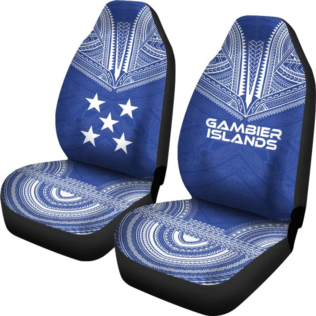Gambier Islands Car Seat Cover - Gambier Islands Flag Polynesian Chief Tattoo Blue Version