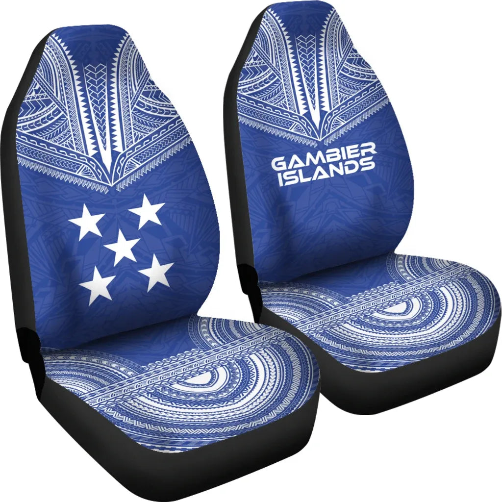 Gambier Islands Car Seat Cover - Gambier Islands Flag Polynesian Chief Tattoo Blue Version