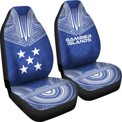 Gambier Islands Car Seat Cover - Gambier Islands Flag Polynesian Chief Tattoo Blue Version