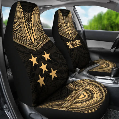 Gambier Islands Car Seat Cover - Gambier Islands Flag Polynesian Chief Tattoo Gold Version