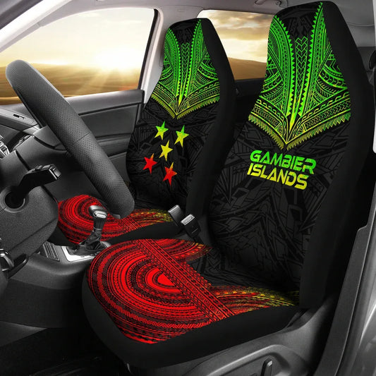 Gambier Islands Car Seat Cover - Gambier Islands Flag Polynesian Chief Tattoo Reggae Version