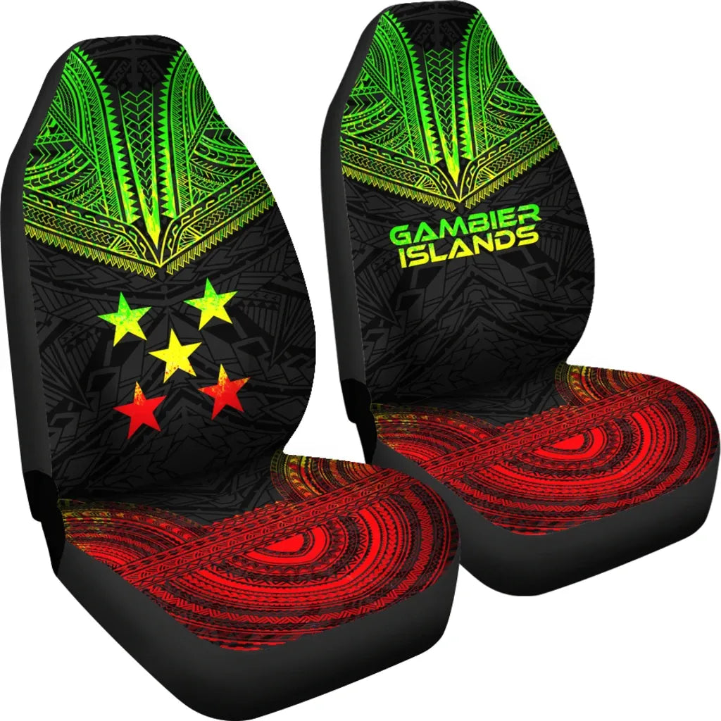 Gambier Islands Car Seat Cover - Gambier Islands Flag Polynesian Chief Tattoo Reggae Version