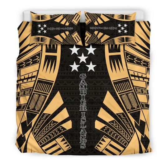 Gambier Islands Duvet Cover Set - Polynesian Tattoo Gold