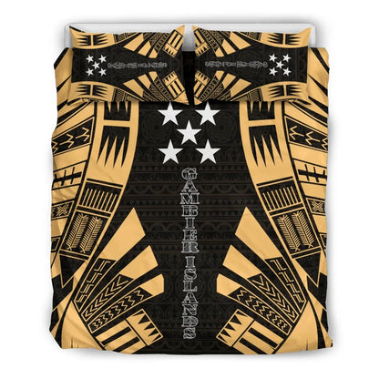 Gambier Islands Duvet Cover Set - Polynesian Tattoo Gold