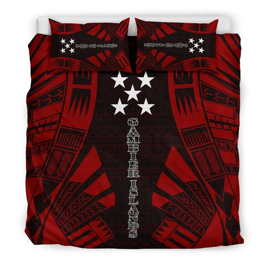 Gambier Islands Duvet Cover Set - Polynesian Tattoo Red