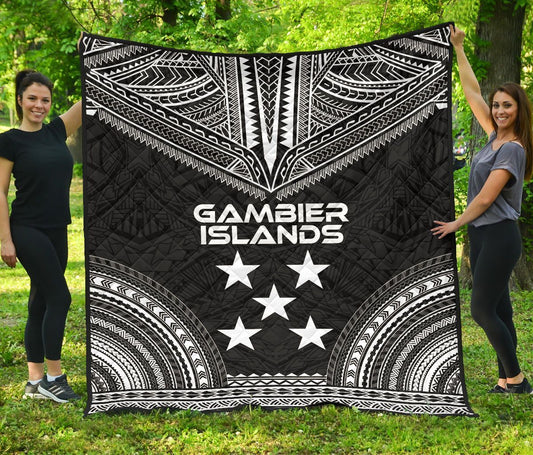 Gambier Islands Premium Quilt - Gambier Islands Flag Polynesian Chief Black Version