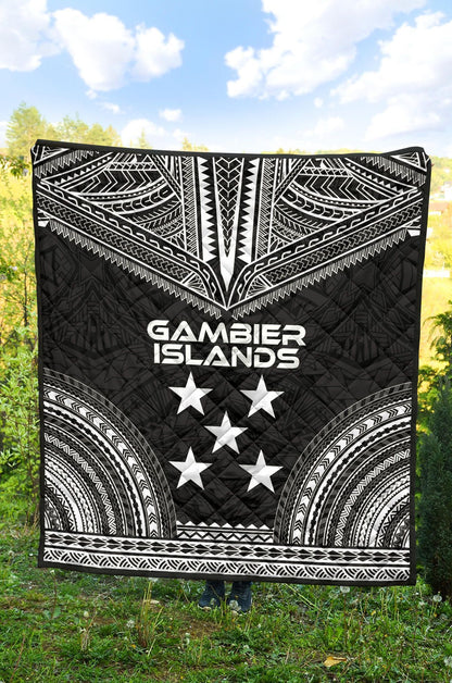Gambier Islands Premium Quilt - Gambier Islands Flag Polynesian Chief Black Version