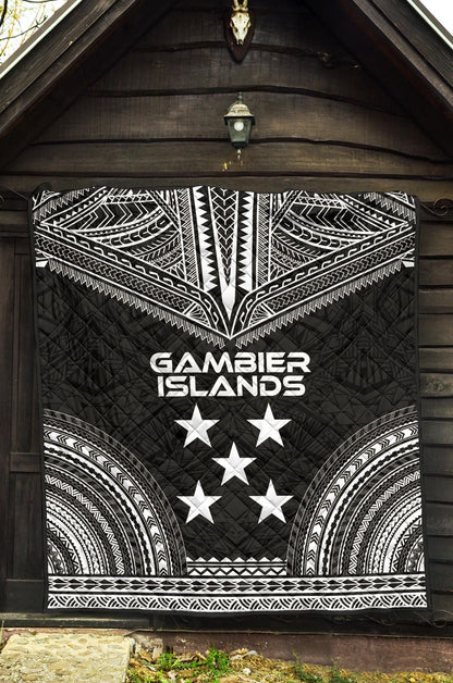 Gambier Islands Premium Quilt - Gambier Islands Flag Polynesian Chief Black Version
