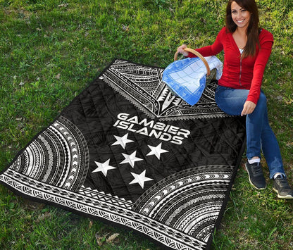 Gambier Islands Premium Quilt - Gambier Islands Flag Polynesian Chief Black Version