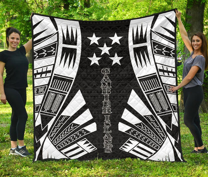 Gambier Islands Premium Quilt - Gambier Islands Flag Polynesian White Tattoo (Black)