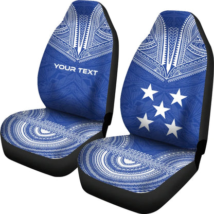 Gambier Islands Custom Personalised Car Seat Cover - Gambier Islands Flag Polynesian Chief Tattoo Blue Version