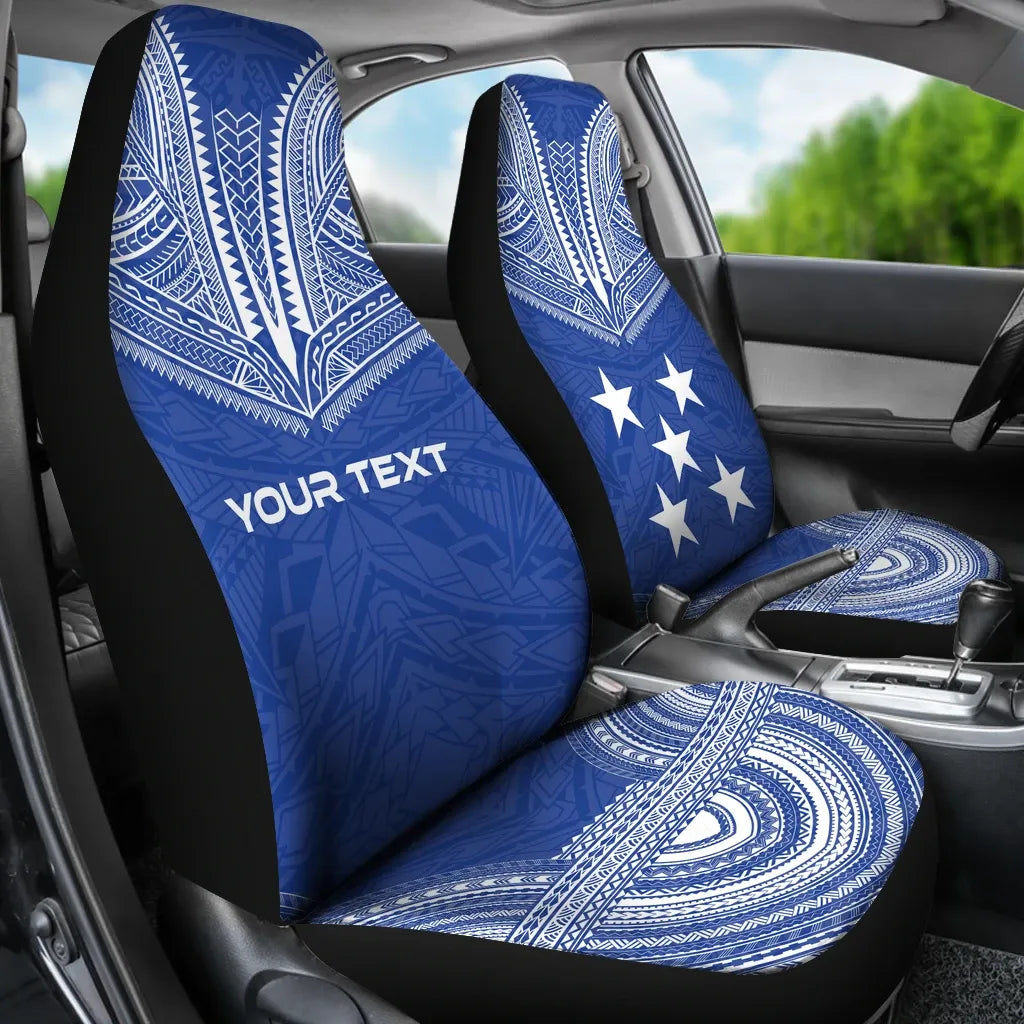Gambier Islands Custom Personalised Car Seat Cover - Gambier Islands Flag Polynesian Chief Tattoo Blue Version