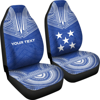 Gambier Islands Custom Personalised Car Seat Cover - Gambier Islands Flag Polynesian Chief Tattoo Blue Version