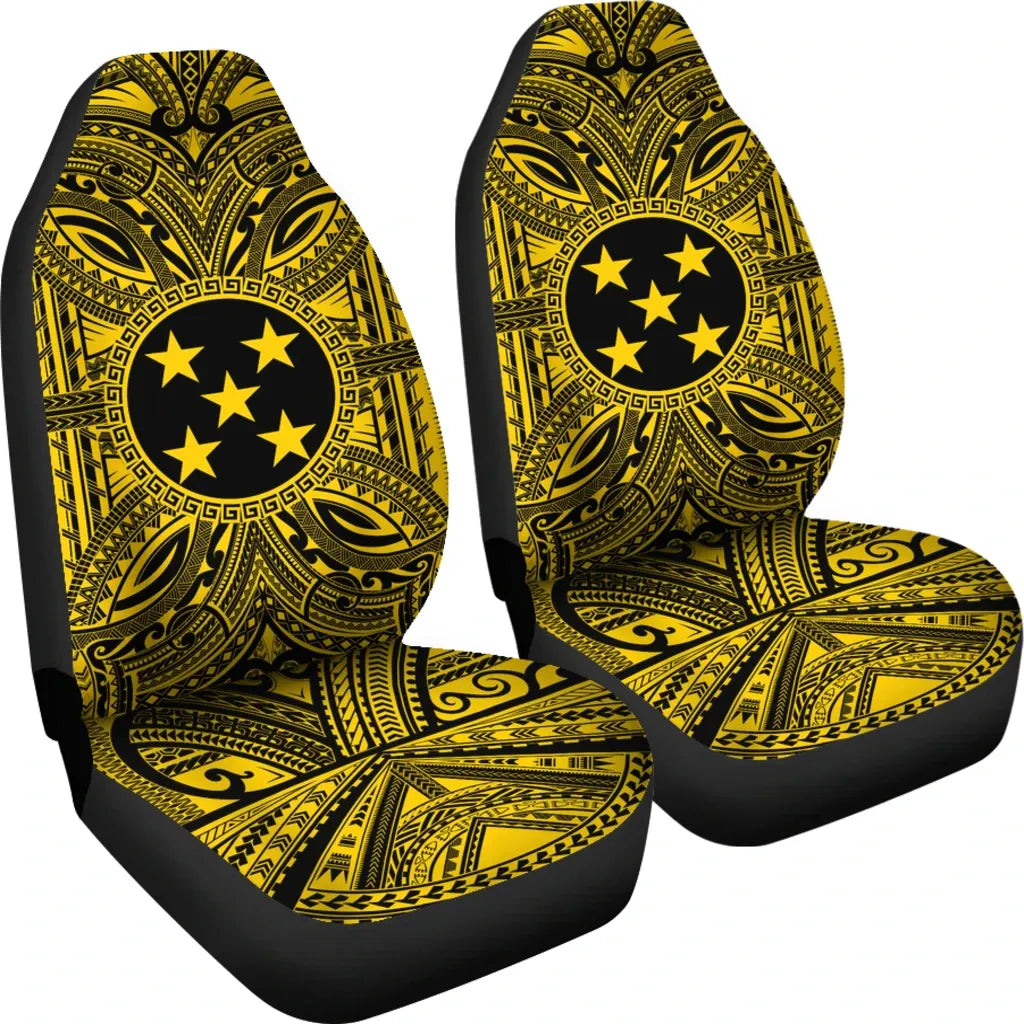Gambier Islands Car Seat Cover - Gambier Islands Coat Of Arms Polynesian Gold Black