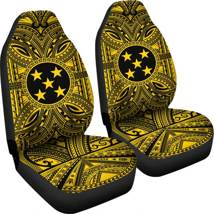 Gambier Islands Car Seat Cover - Gambier Islands Coat Of Arms Polynesian Gold Black