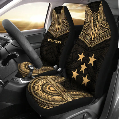 Gambier Islands Custom Personalised Car Seat Cover - Gambier Islands Flag Polynesian Chief Tattoo Gold Version