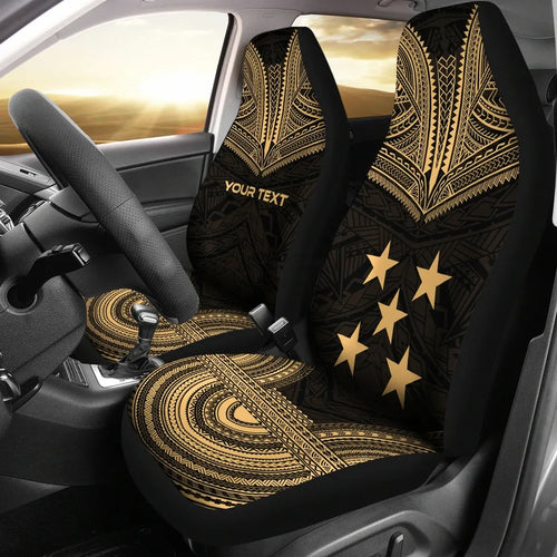 Gambier Islands Custom Personalised Car Seat Cover - Gambier Islands Flag Polynesian Chief Tattoo Gold Version