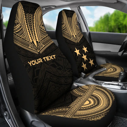 Gambier Islands Custom Personalised Car Seat Cover - Gambier Islands Flag Polynesian Chief Tattoo Gold Version