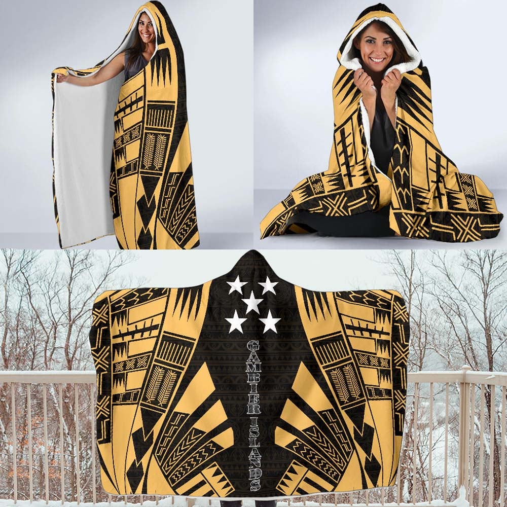 Gambier Islands Hooded Blanket - Polynesian Tattoo Gold