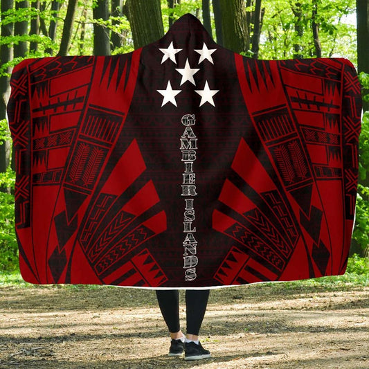 Gambier Islands Hooded Blanket - Polynesian Tattoo Red