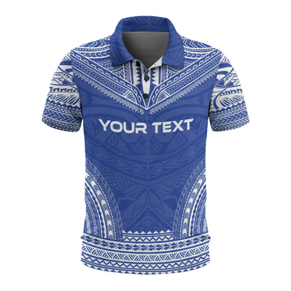 Gambier Islands Custom Personalised Polo Shirt - Gambier Islands Flag Polynesian Chief Tattoo Blue Version