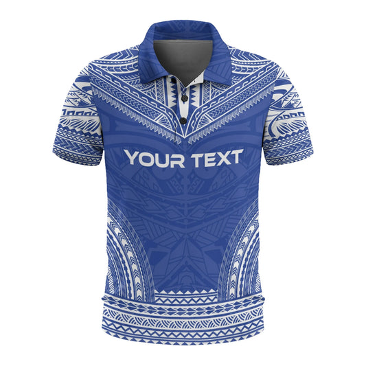 Gambier Islands Custom Personalised Polo Shirt - Gambier Islands Flag Polynesian Chief Tattoo Blue Version