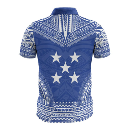 Gambier Islands Custom Personalised Polo Shirt - Gambier Islands Flag Polynesian Chief Tattoo Blue Version