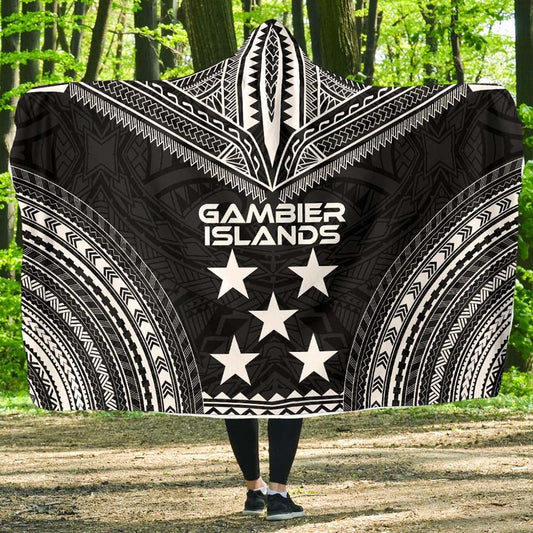 Gambier Islands Polynesian Chief Hooded Blanket - Black Version