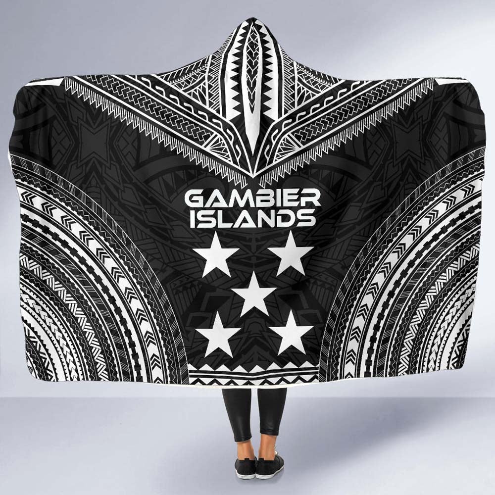Gambier Islands Polynesian Chief Hooded Blanket - Black Version