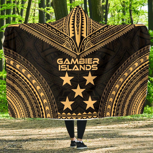 Gambier Islands Polynesian Chief Hooded Blanket - Gold Version