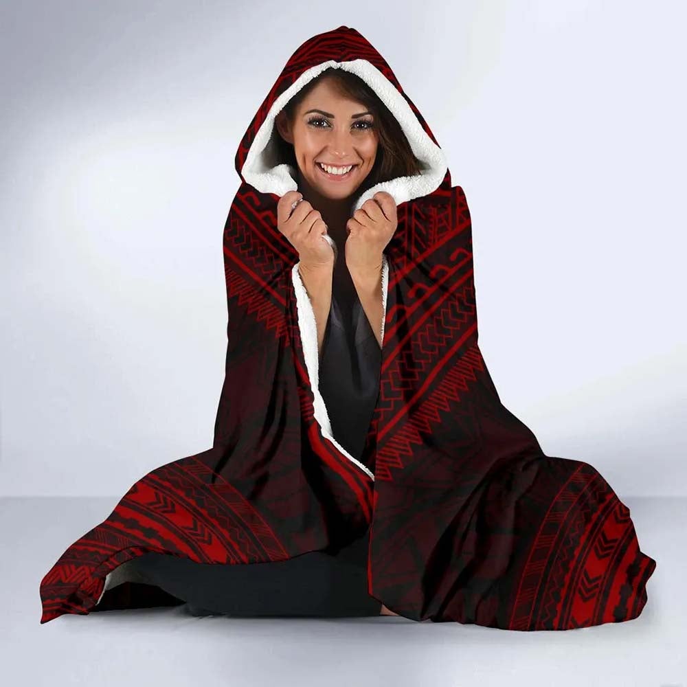 Gambier Islands Polynesian Chief Hooded Blanket - Red Version
