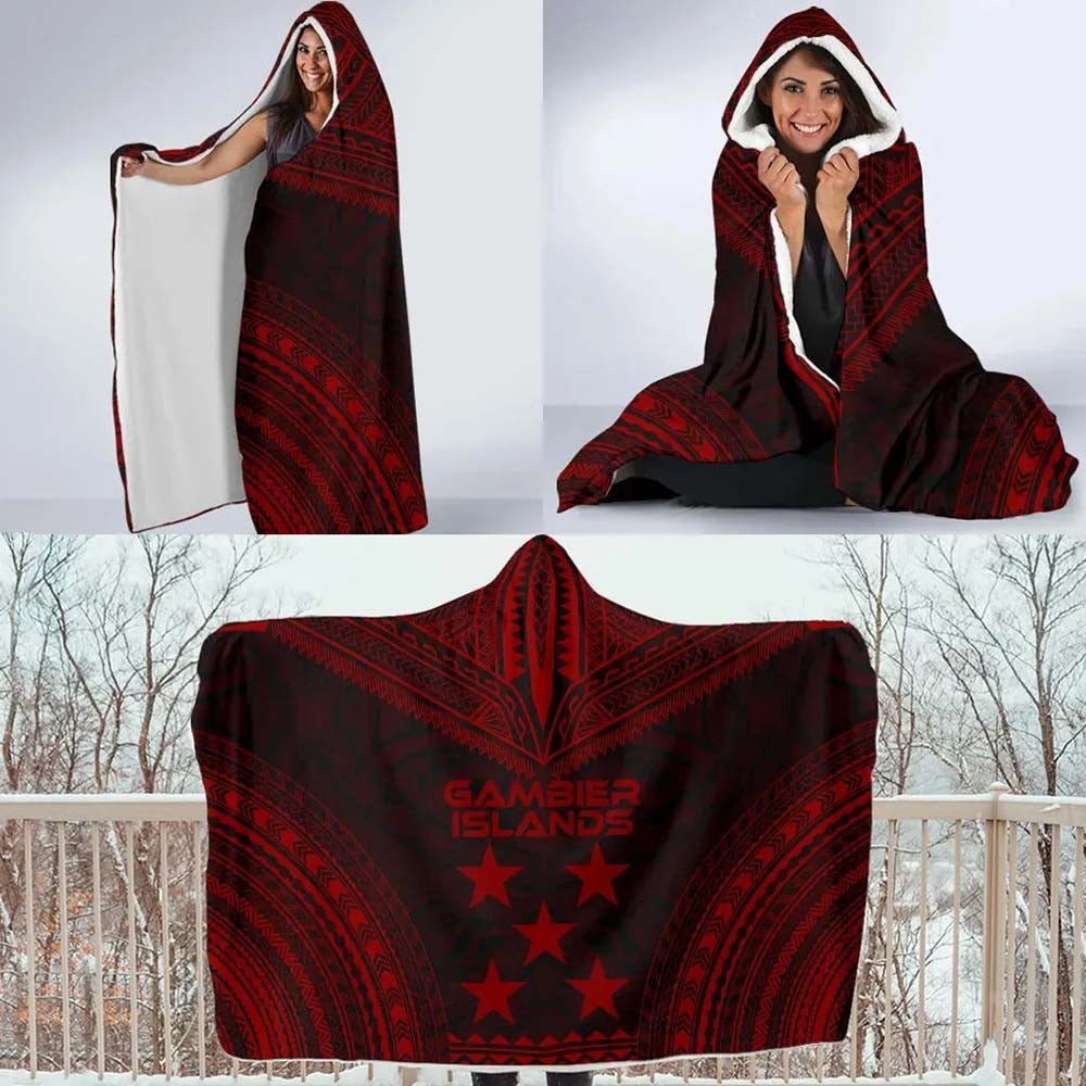 Gambier Islands Polynesian Chief Hooded Blanket - Red Version