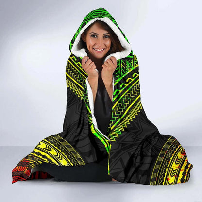 Gambier Islands Polynesian Chief Hooded Blanket - Reggae Version