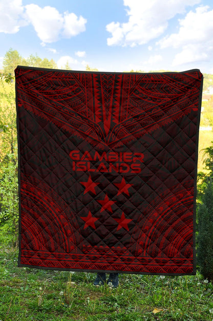 Gambier Islands Premium Quilt - Gambier Islands Flag Polynesian Chief Red Version