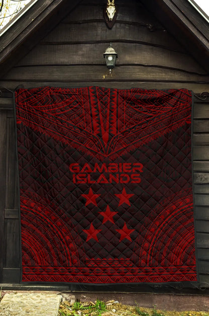 Gambier Islands Premium Quilt - Gambier Islands Flag Polynesian Chief Red Version