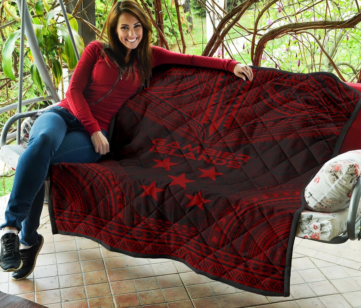 Gambier Islands Premium Quilt - Gambier Islands Flag Polynesian Chief Red Version