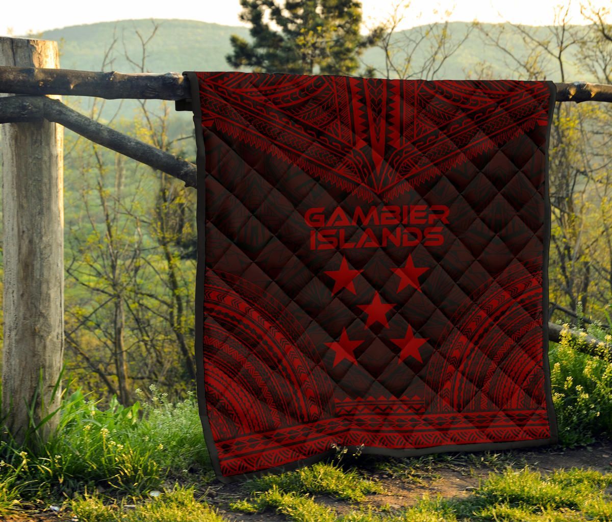Gambier Islands Premium Quilt - Gambier Islands Flag Polynesian Chief Red Version