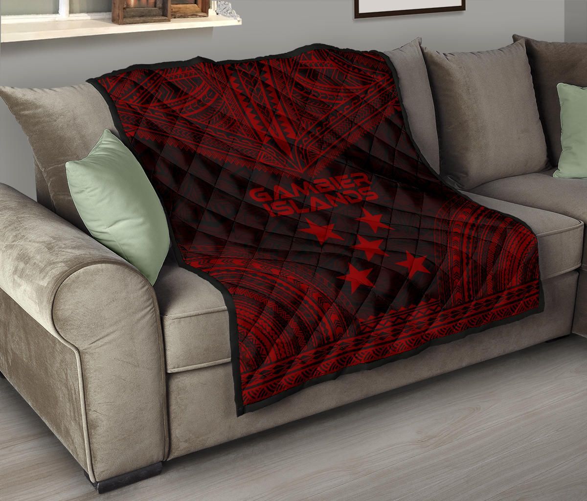 Gambier Islands Premium Quilt - Gambier Islands Flag Polynesian Chief Red Version