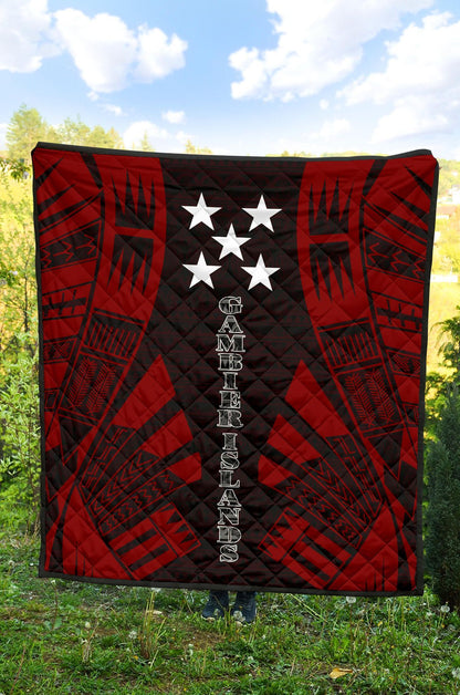 Gambier Islands Premium Quilt - Gambier Islands Flag Polynesian Red Tattoo